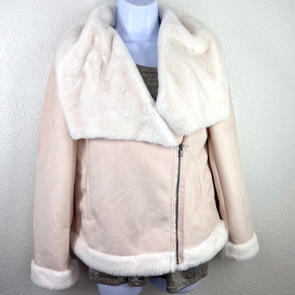 Cupcakes & Cashmere Faux Suede & Fleece Draped neck‎ Moto Jacket, S - Picture 3 of 9